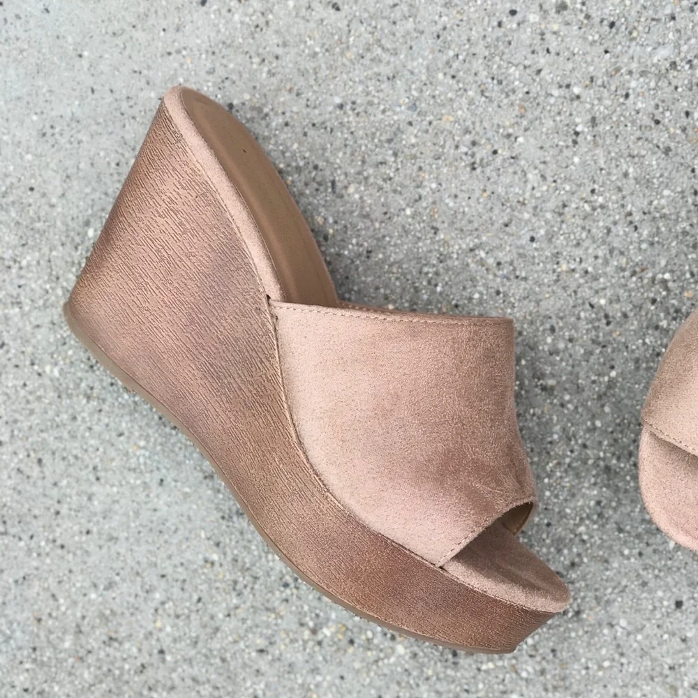 Cityclassified Rose Gold Wedge Slide Sandals